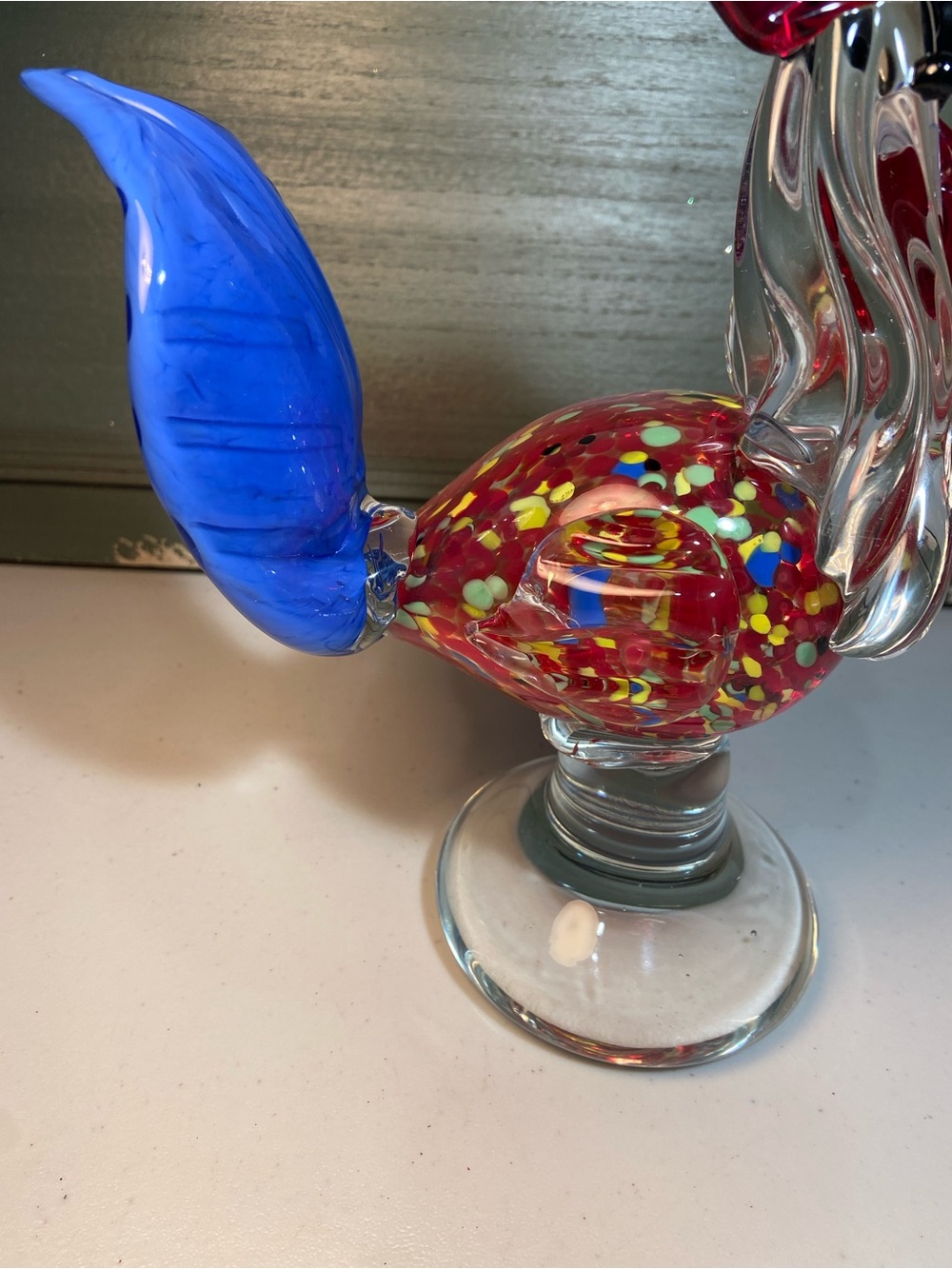 Handblown Glass Rooster Figurine in Red and Blue Accent - Picture 3 of 16